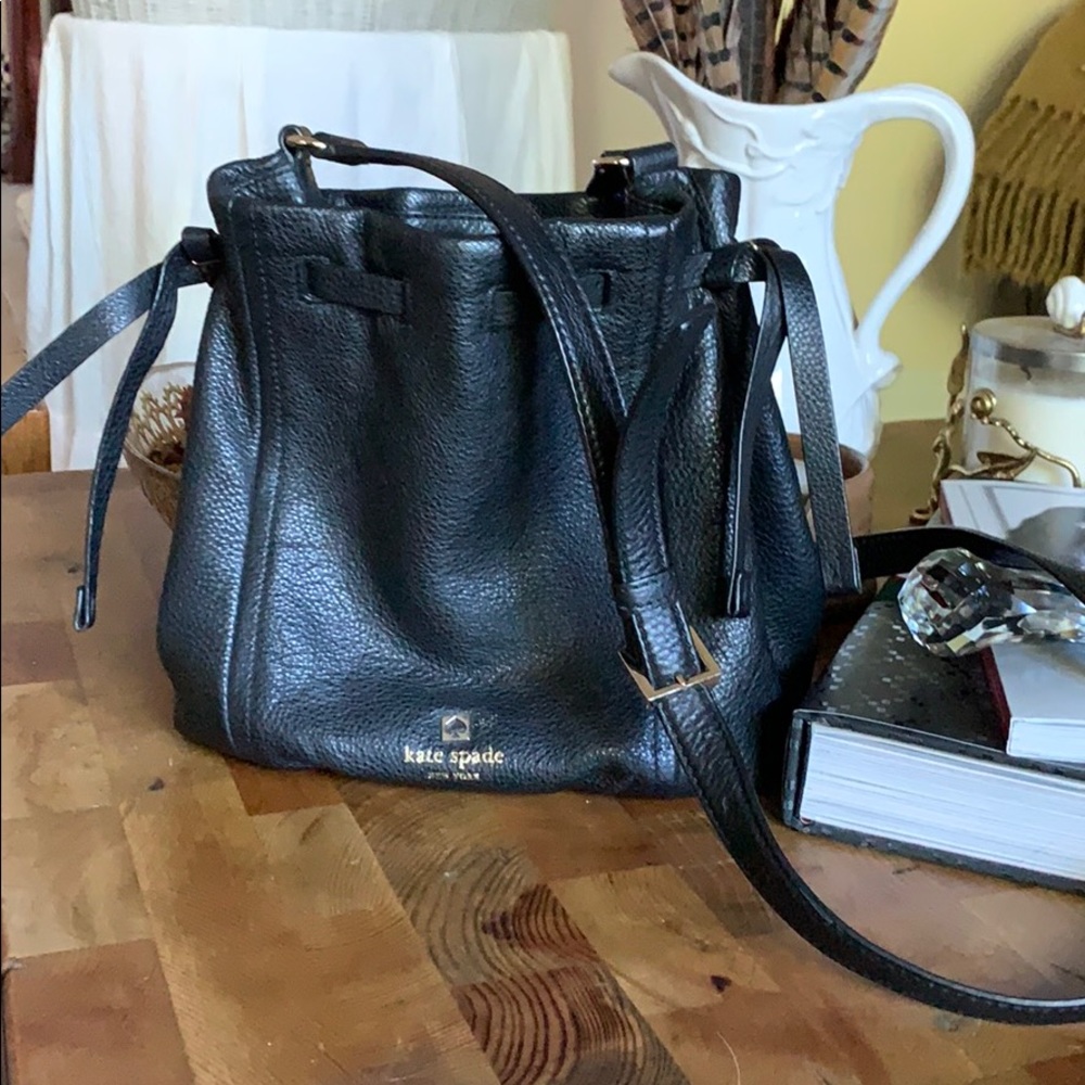 Kate Spade black leather bucket bag